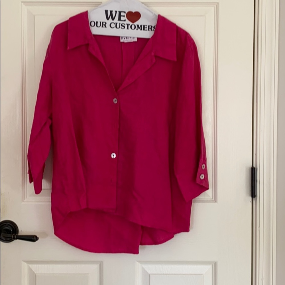 Bright pink habitat flowy linen button down blouse